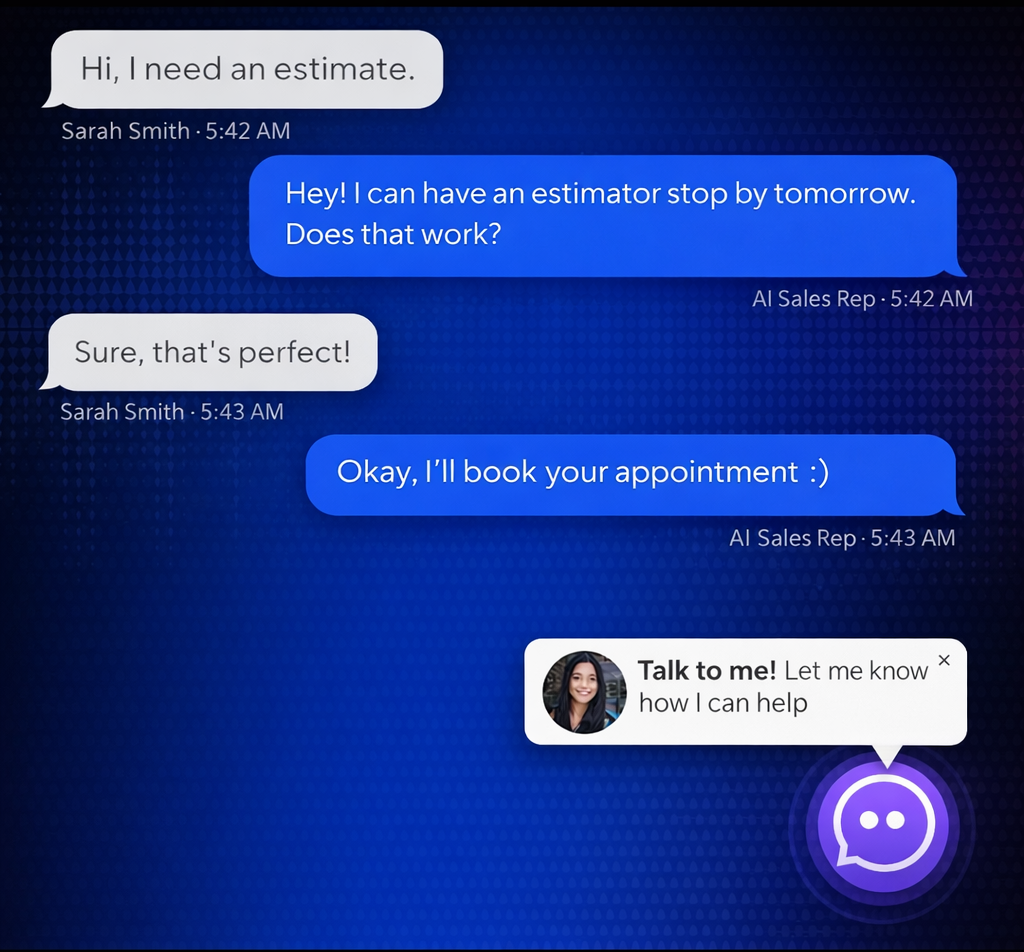 Jacksonville digital marketing AI sales rep chat widget booking an estimate appointment with customer Sarah Smith