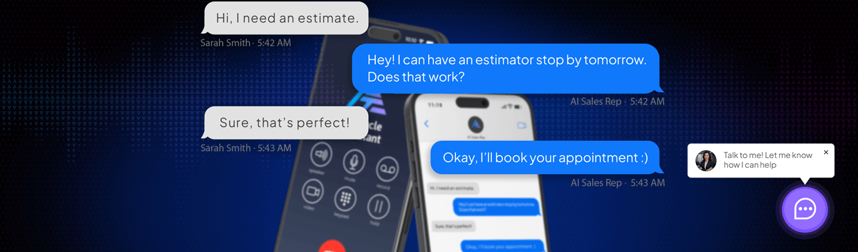 AI receptionist Jacksonville digital marketing workflow showing text message appointment booking with estimator scheduling conversation