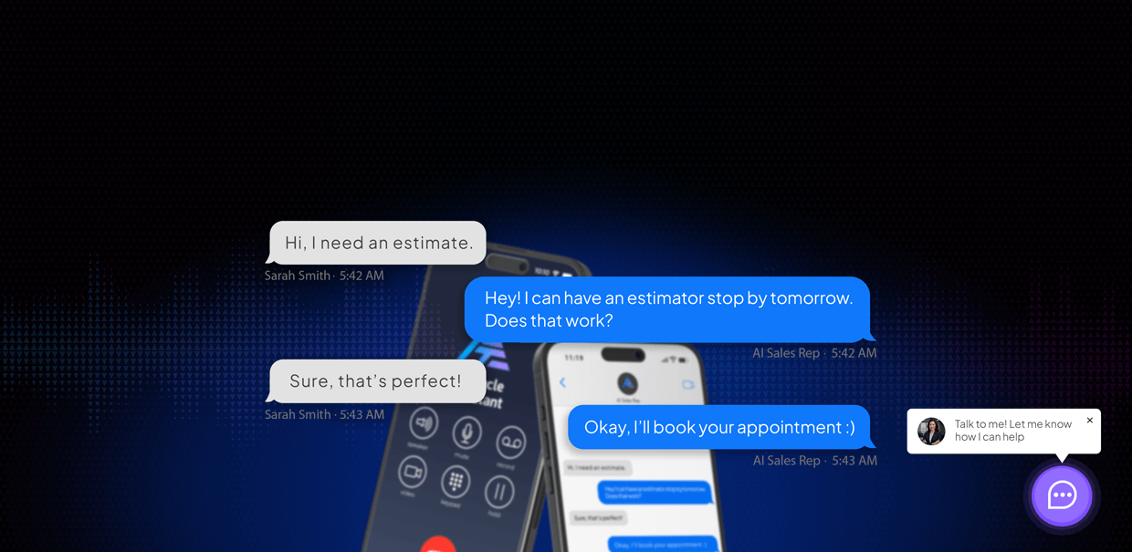 AI sales rep text conversation booking an estimate appointment, Pinnacle's automated lead nurture engine for Jacksonville